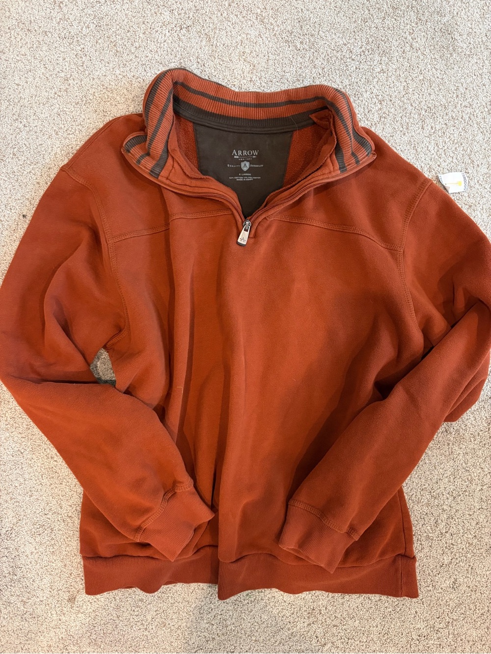 Arrow USA 1851 Men’s XL Burnt Orange Quarter Zip Sweatshirt Pullover Preppy